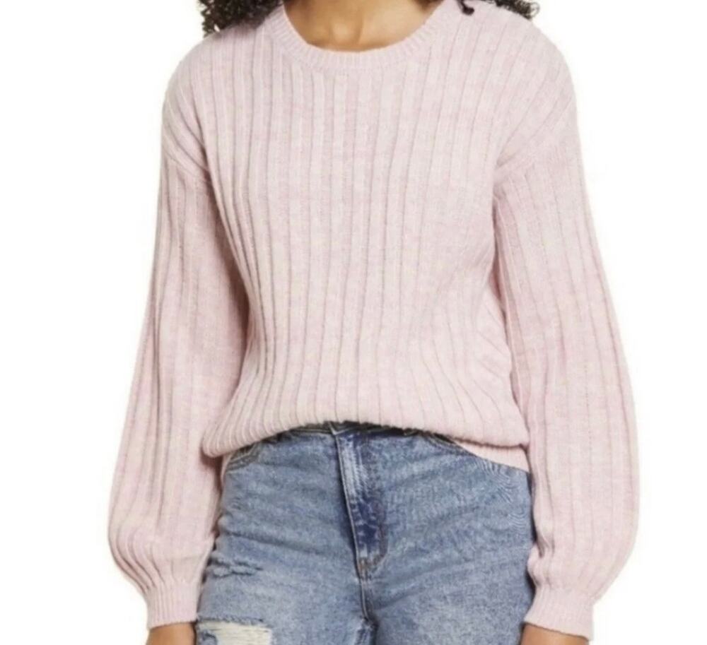 BLANKNYC Heather Ribbed Knit Crewneck Pullover Sweater Marled Pink NWT Small
